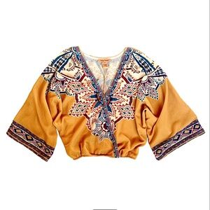 Mustard Kaleidoscope Print Bohemian Style Flare Top